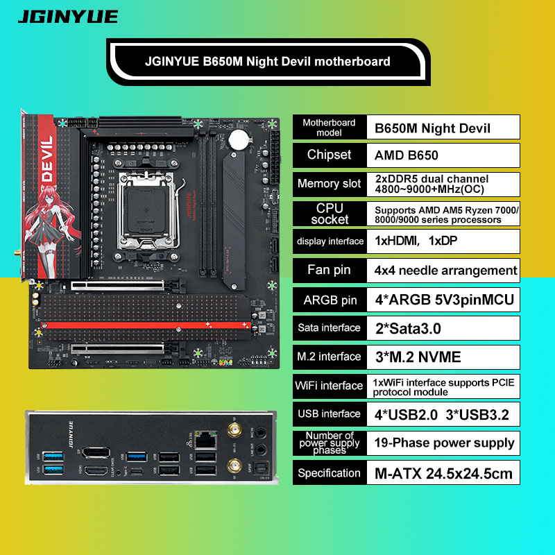 JGINYUE B650M NIGHT DEVIL Moth - X870E Atx Motherboard ulasan dan harga
